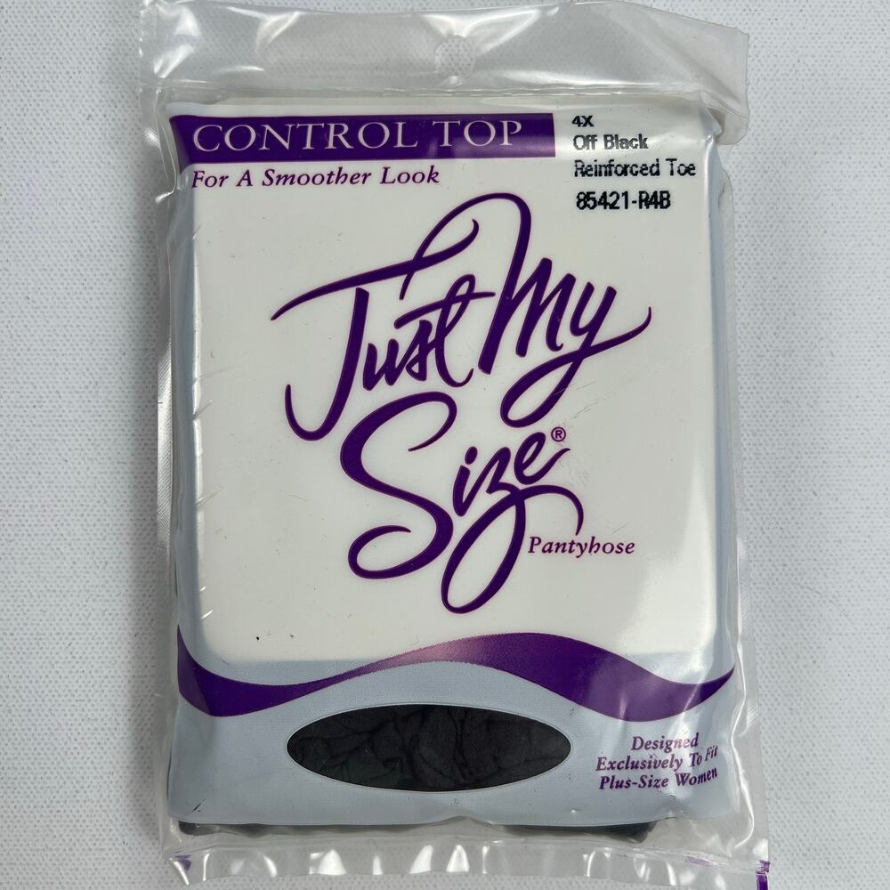 Vintage 1980s L'eggs Just My Size Control Top Pantyhose Off Black Size 4X